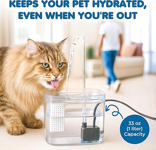 Miniatura 5 de SunGrow Fuente de agua para gatos, estación de hidratación de flujo automático con filtro y bomba USB silenciosa, cuenco de alimentación