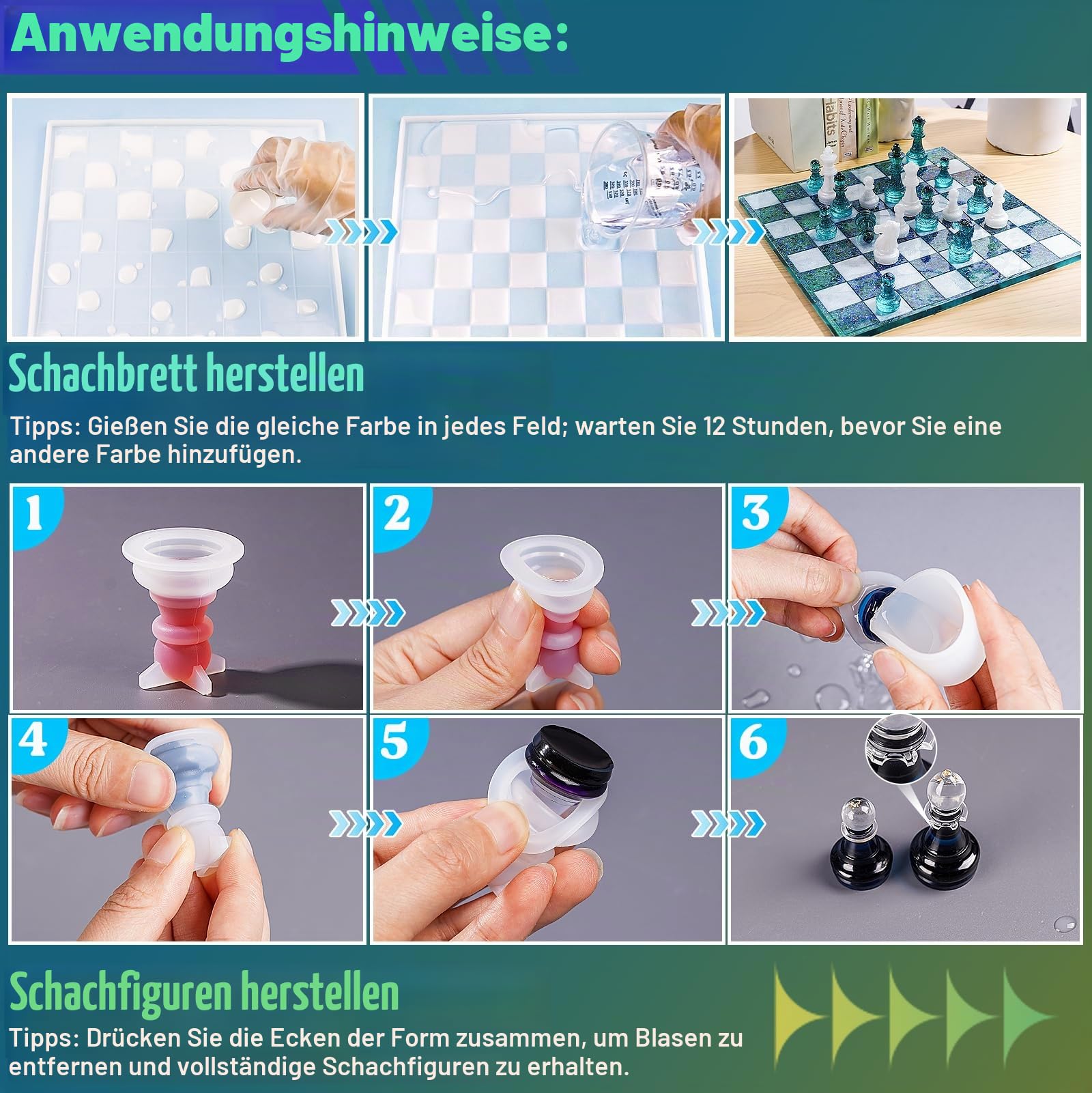 LET'S RESIN 1000ml Epoxidharz Set+Schach Epoxidharz Formen