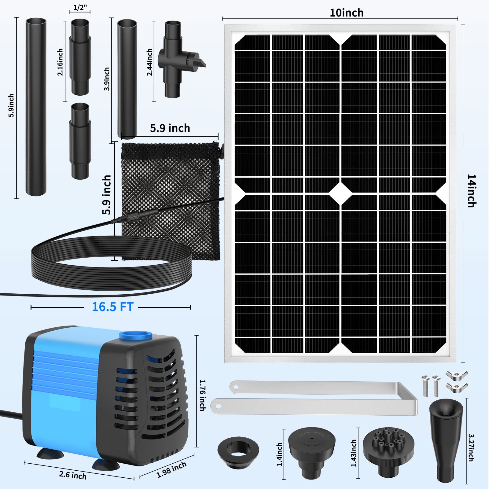 Solarteichpumpe, 15W Solarbrunnenpumpe mit 720 L/h Durchfluss & 4 Sprüharten, 5 m Stromkabel, ideal für Außenbrunnen, Teiche, Aquarien, Wasserfälle, Gartendekorationen