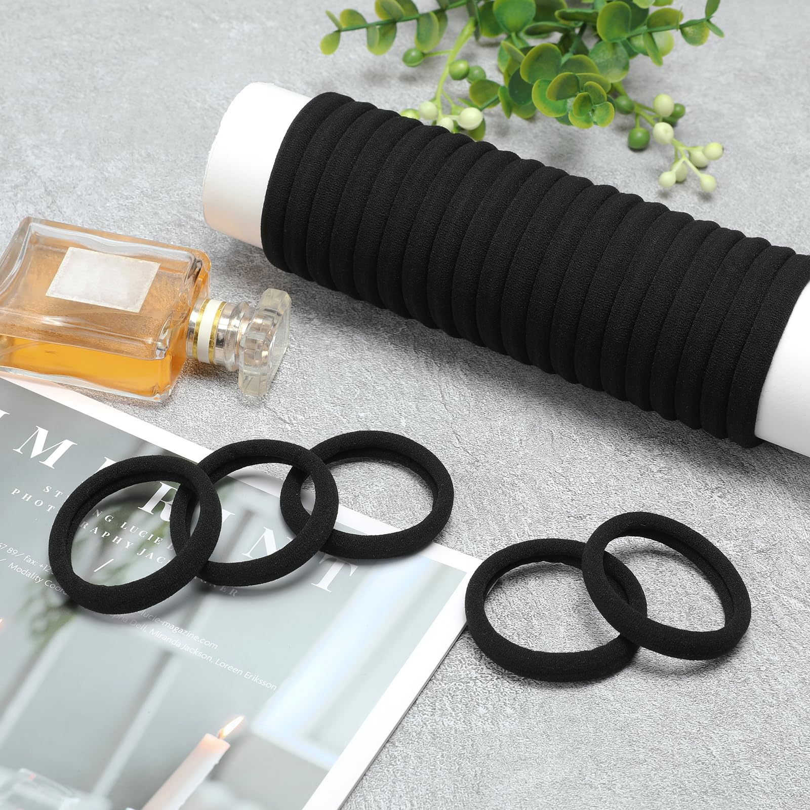 Mia Klein Lazos para el pelo, 50 unidades, extra gruesos, 5 cm, bandas elásticas para el cabello grueso y pesado, accesorios para el cabello sin costuras para mujeres y niñas, soporte para cola de
