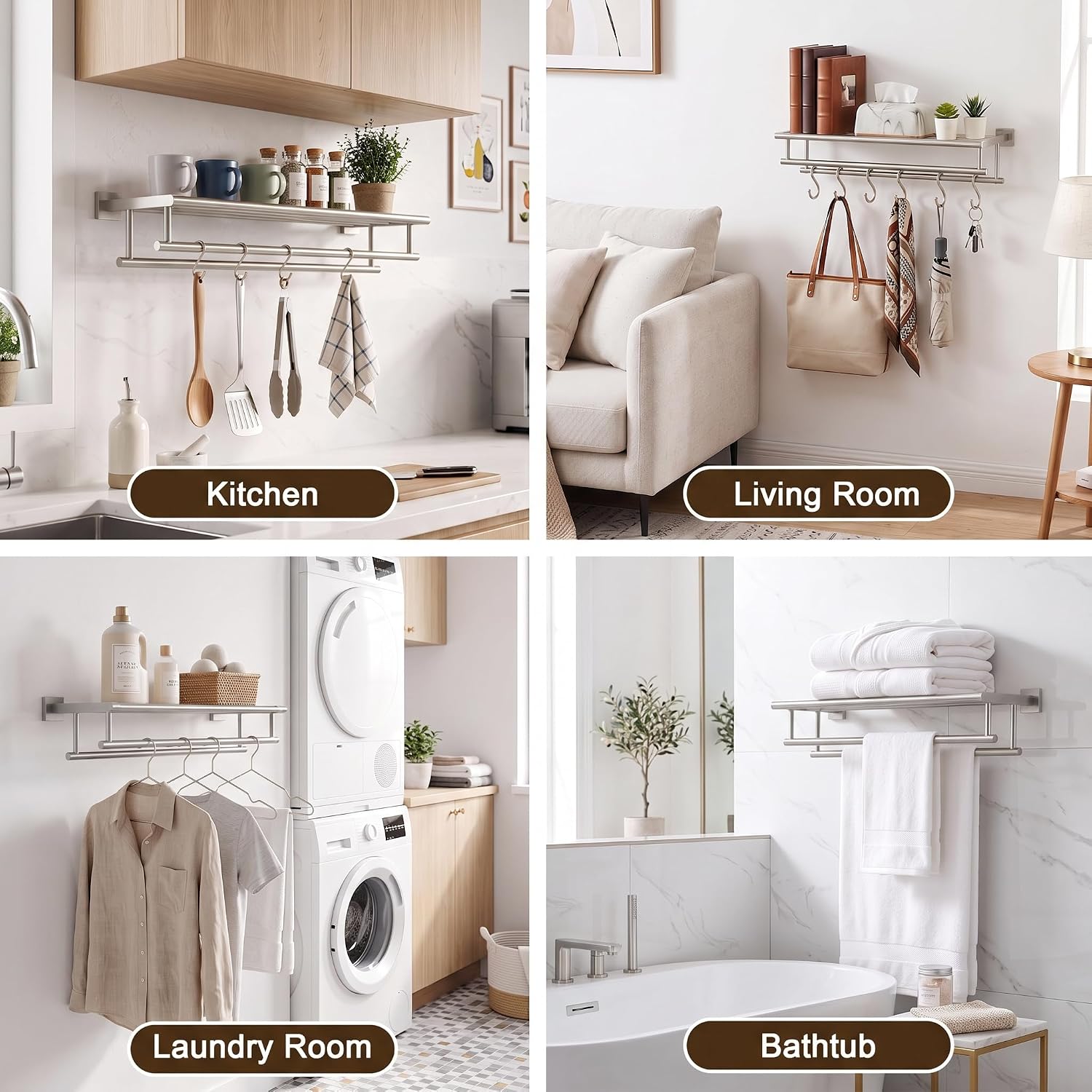 SEIDO 30 Inch Wall Mounted Towel Rack with Shelf, 2-Tier Bathroom Organizer with Double Towel Bar, Rustproof 304 Stainless Steel Towel Shelf, Heavy Duty Brushed Nickel Towel Holder for Bathroom