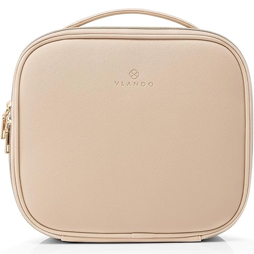 Vlando Bolsa de maquillaje de viaje, bolsa de cosméticos de gran capacidad para mujeres, estuche de maquillaje de piel sintética, bolsa de