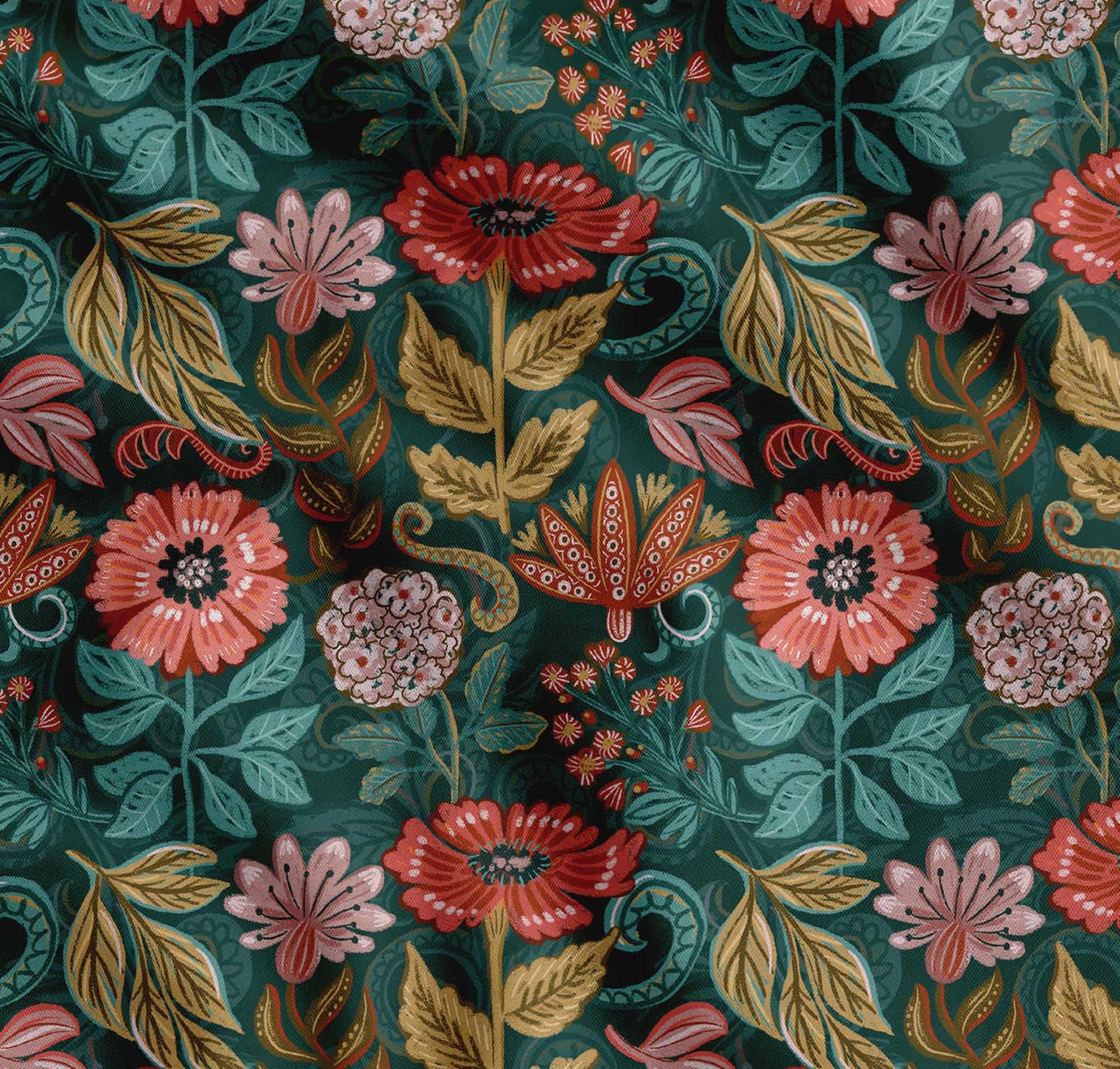 Soimoi Cotton Cambric Fabric - Floral Print- Green - 56 Inch Wide, Fine Weave Fabric for Sewing Kurtas, Summer Dresses, Crafts, Quilting, Baby Apparel & DIY Projects