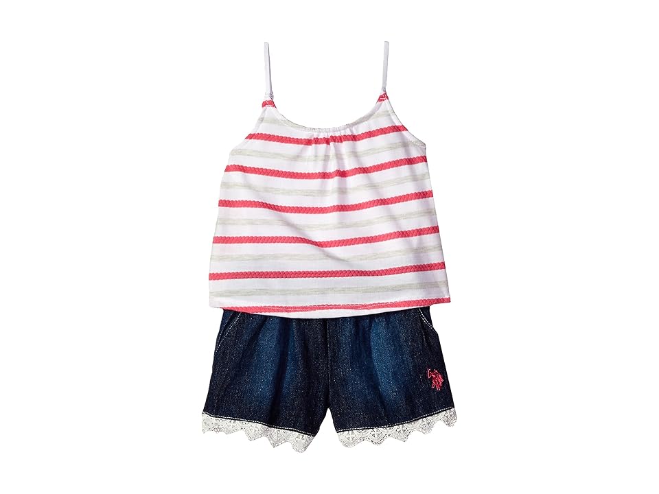 

U.S. POLO ASSN. Kids 2 For Look Romper (Little Kids) (Neon Pink) Girl's Jumpsuit & Rompers One Piece