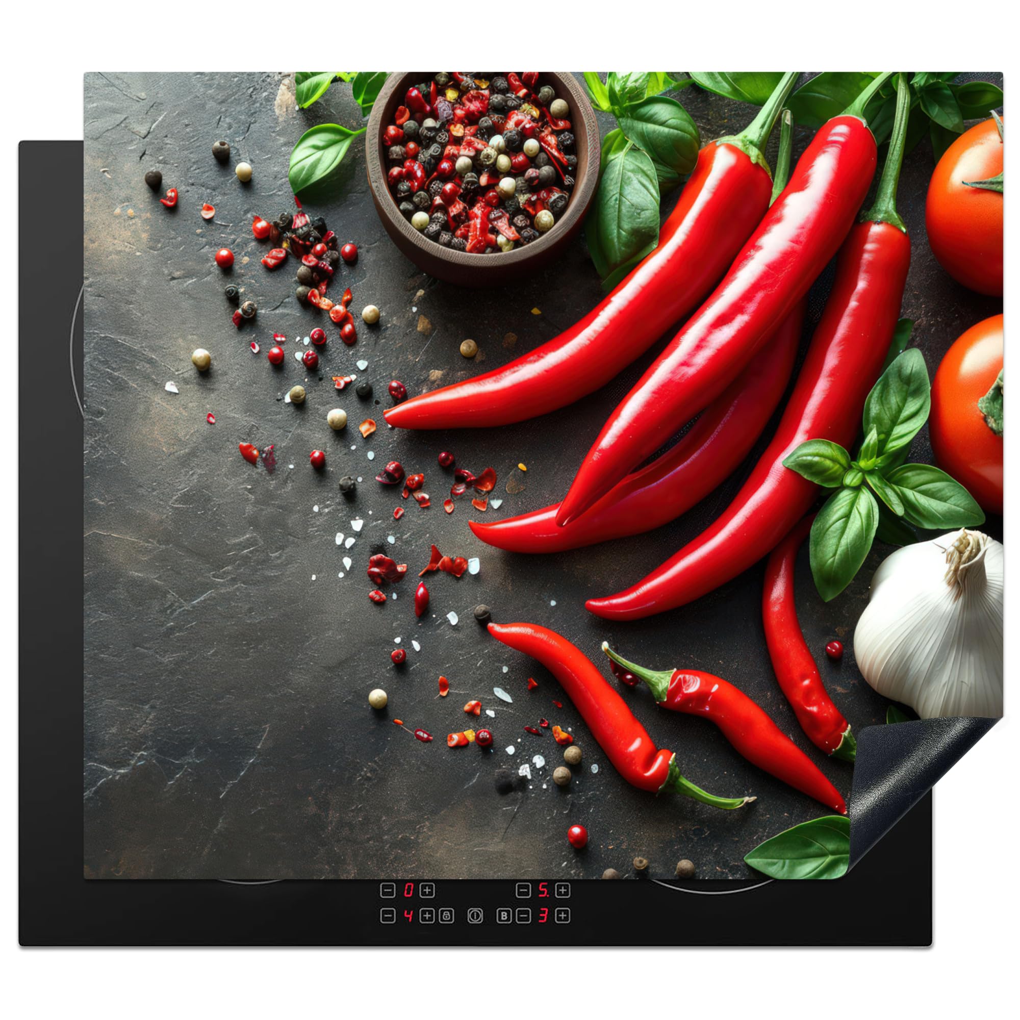 KitchenYeah© Induction Hob Cover Protector Mat 20.5"x23.6" / 60x52 cm Kitchen Universal Ceramic Covers for Electric Cookers Vinyl Vegetable - Pepper - Red - Grey - Concrete — image 1