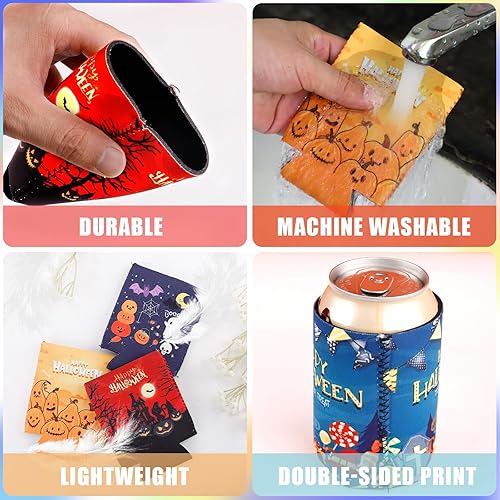 Miniatura 4 de 12 fundas para latas de Halloween, de 12 onzas, fundas para enfriadores de latas de Halloween, casas encantadas, fantasma, gato negro, calabaza,