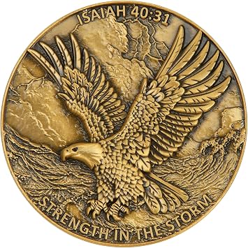 1.57 Inch Zinc Alloy Double-Sided 3D Eagle Challenge Coin - Inspirational Design with Isaiah 4031 Engraving, Strength in The Storm Theme