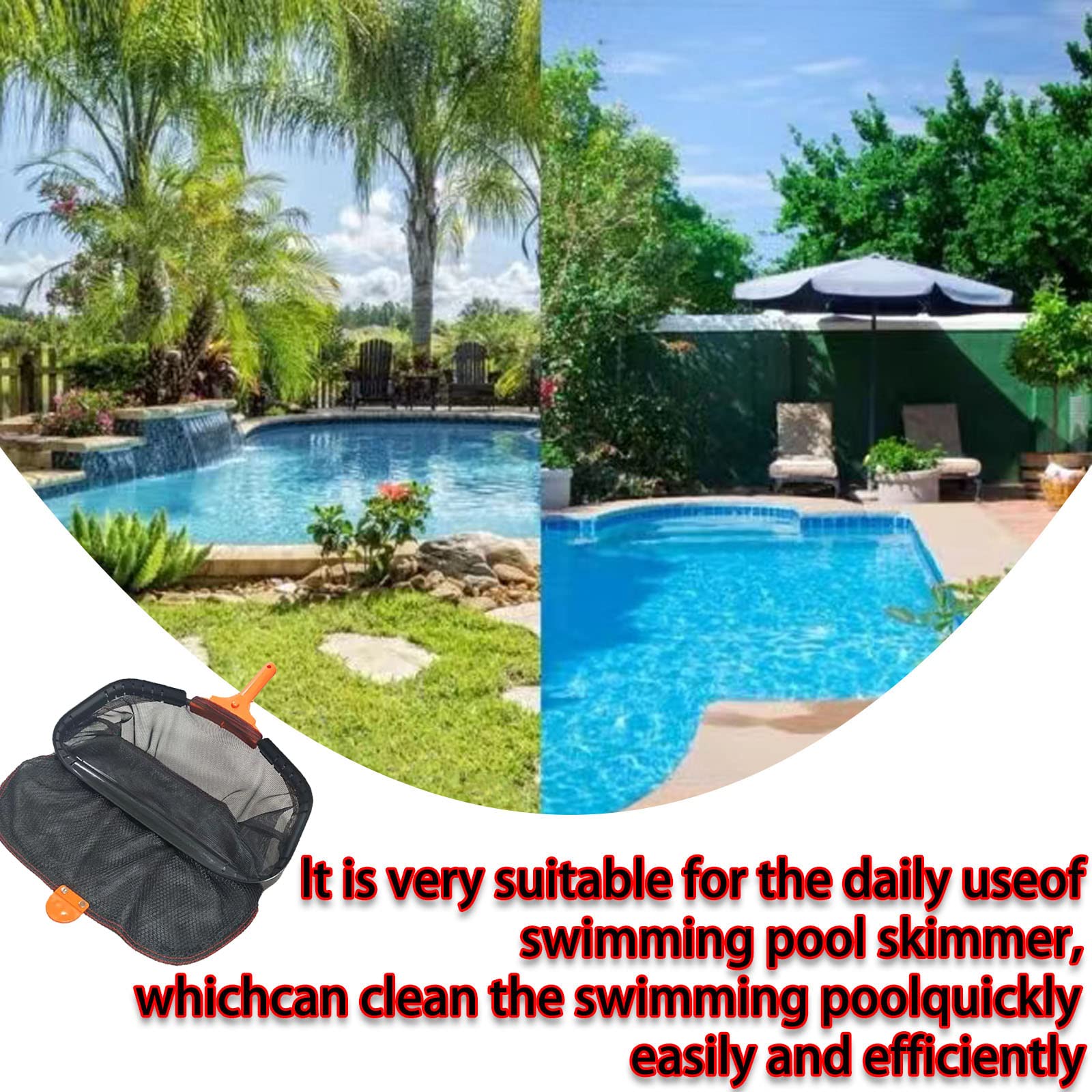 Questo retino per Skimmer da Piscina pulisce Rapidamente i detriti, retino per Foglie con Robusto Telaio in Alluminio Rinforzato e Maniglia per Una Pulizia Rapida, retino per Foglie per pisc