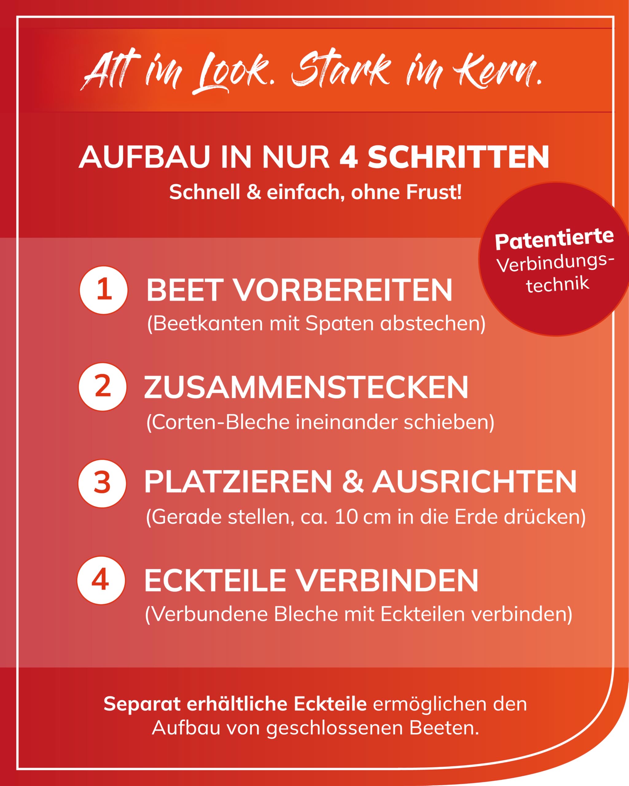 bellissa Schneckenzaun 14-teilig Rasenkante Cortenstahl 20 cm | Premium Beeteinfassung & Beetumrandung, langlebige Schneckenabwehr, Schneckenblech