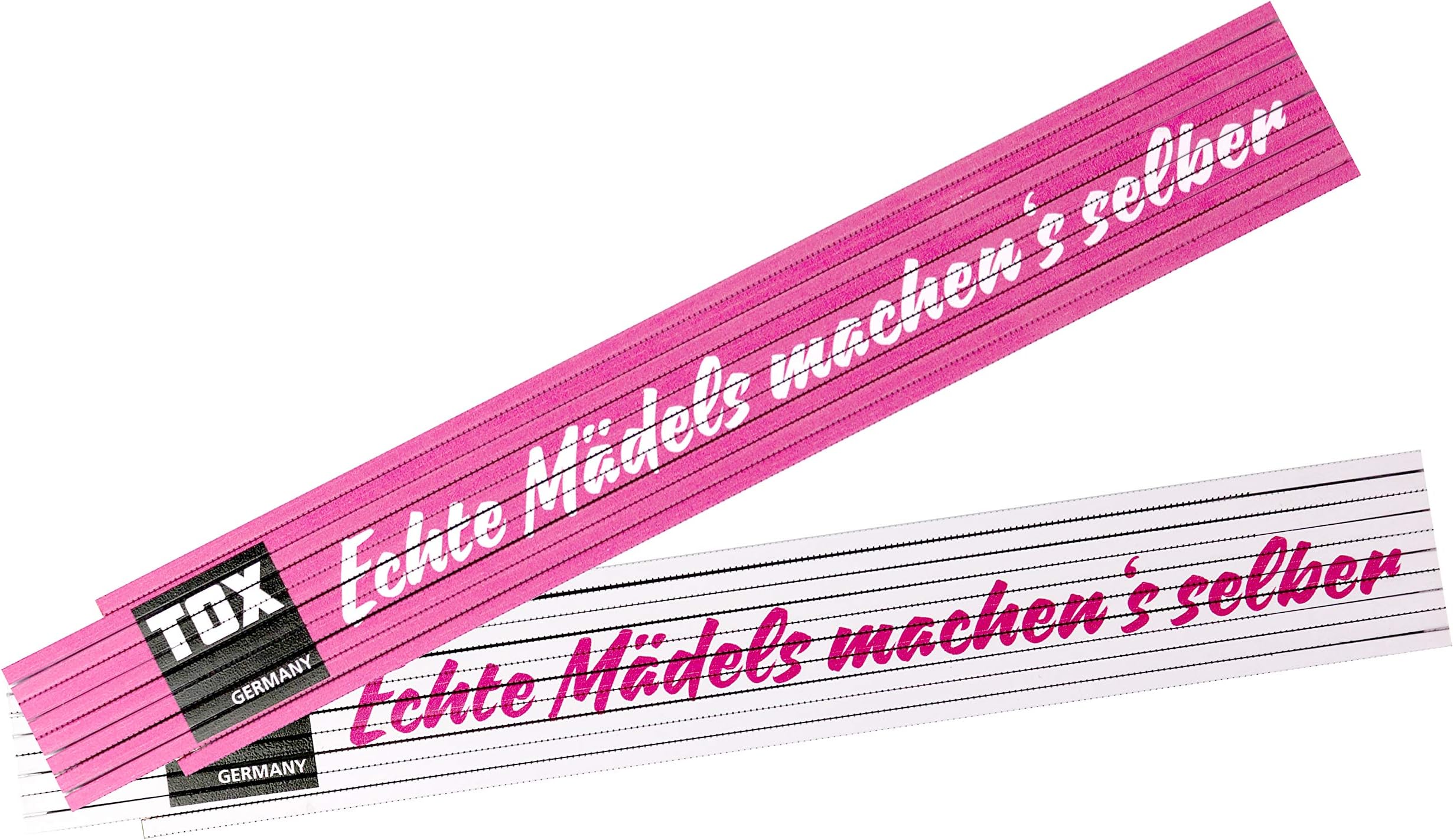TOX Folding Rule/Metre Rule, 2 Meter, Pink/White, with Imprint: "Echte Mädels Machen´S Selber", Folding Ruler for Real Power Women, 1 Piece, 09969002
