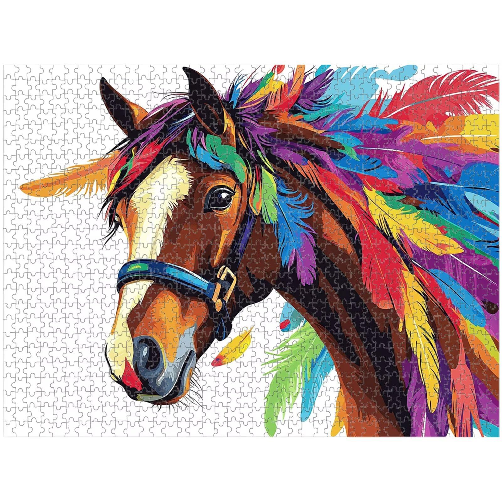 Puzzle 3000 Pezzi - Colorato & Cavallo - Puzzle in Legno Durevole 1T#975 | Puzzle in Legno, Tagliati con Precisione, Inchiostro dai Colori Vivaci, Hobby Statico, Decorazione per Casa, Regalo, 87x111cm