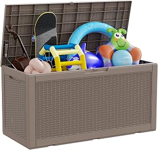 100 Gallon Outdoor Storage Box - Resin Deck Box for Waterproof Patio Furniture and Storage Bench - Lockable and UV-resistant for Pool and Outdoor Use (Grey)