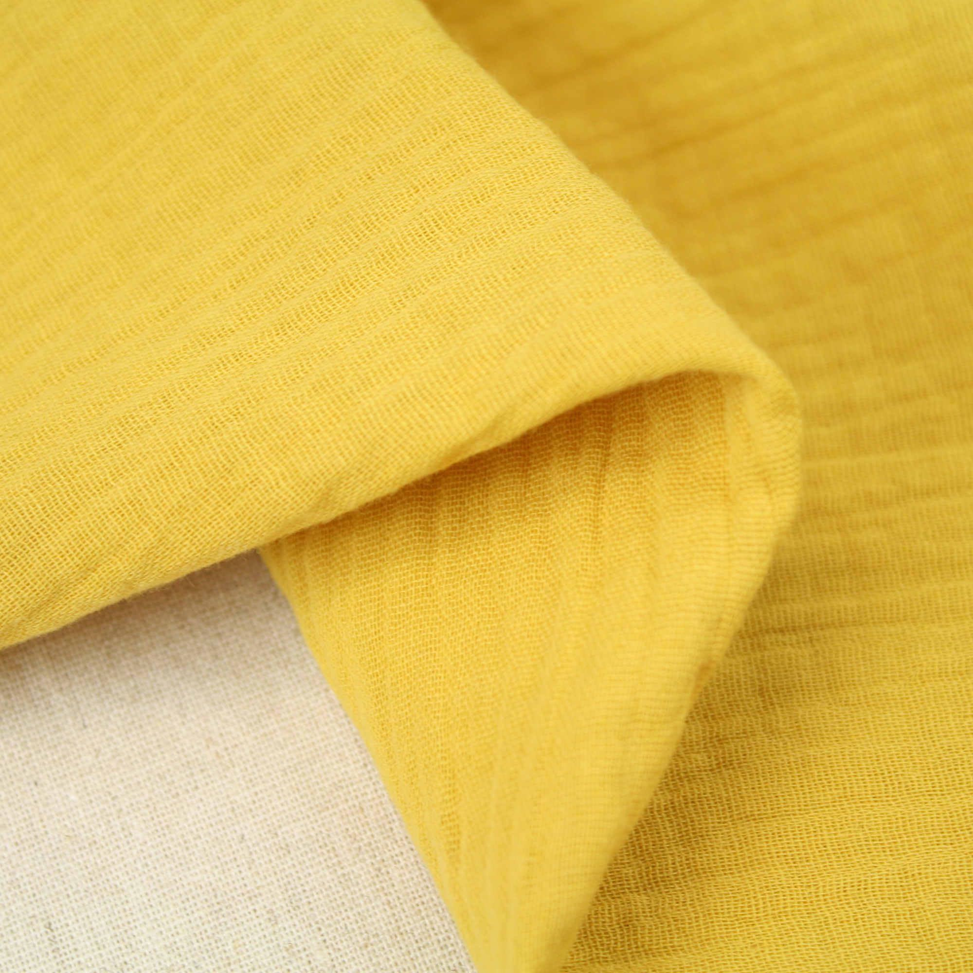 Double Gauze 100% Cotton Fabric Dressmaking Plain Lightweight Soft Muslin (Mustard Yellow)