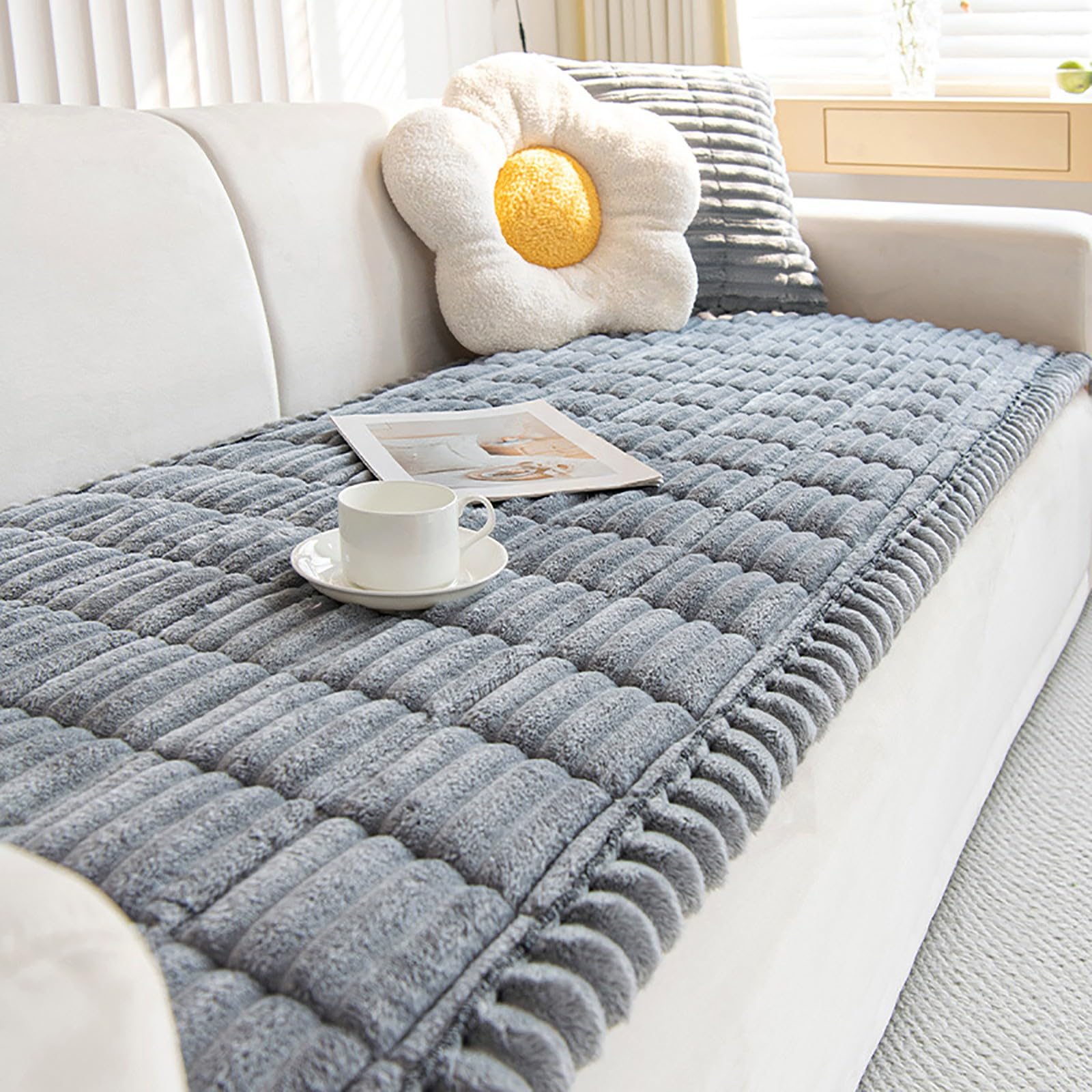 Thick Corduroy Sofa Cover 1 2 3 Seater, Non-Slip Couch Cushions Washable Sofa Pads Suitable for Dog Pet Living Room Furniture Protector(Grey,70x120)