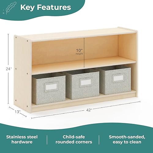 Miniatura 2 de Guidecraft EdQ - Dos estantes abiertos de almacenamiento de 24 pulgadas, natural con 3 contenedores de tela: librerías multiusos de madera y