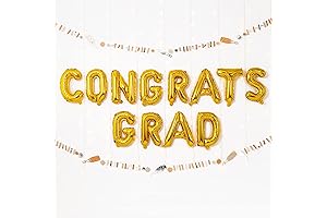 16" Congrats Grad Letter Balloons Banner with Champagne, Glitter Garland Cheers to 2023