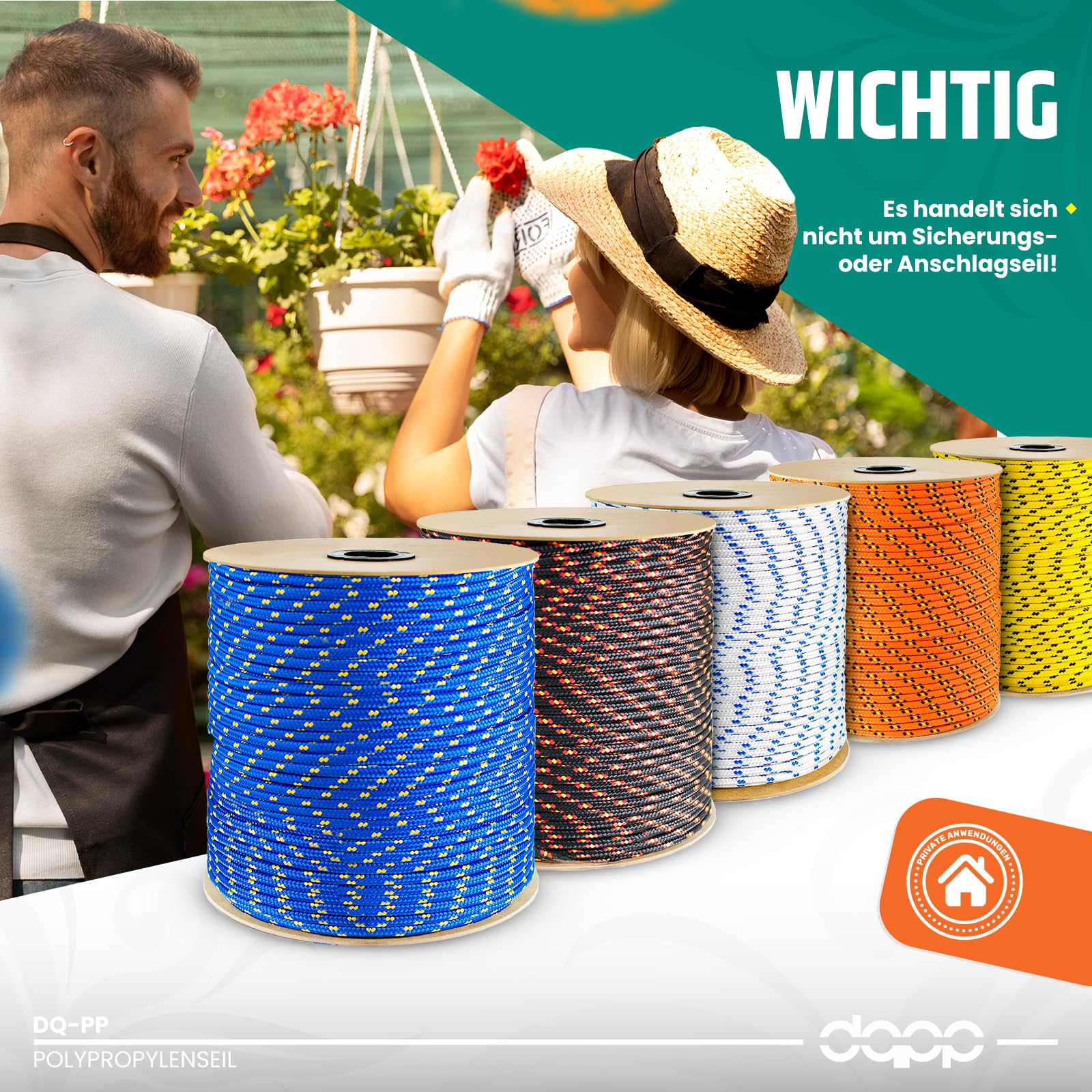 DQ-PP Corde Polypropylene | Orange | 200 mètres | 3 millimètres d'épaisseur | Grapin Cordage | Marine Ficelle | Filet Cordage Cordelette Levage