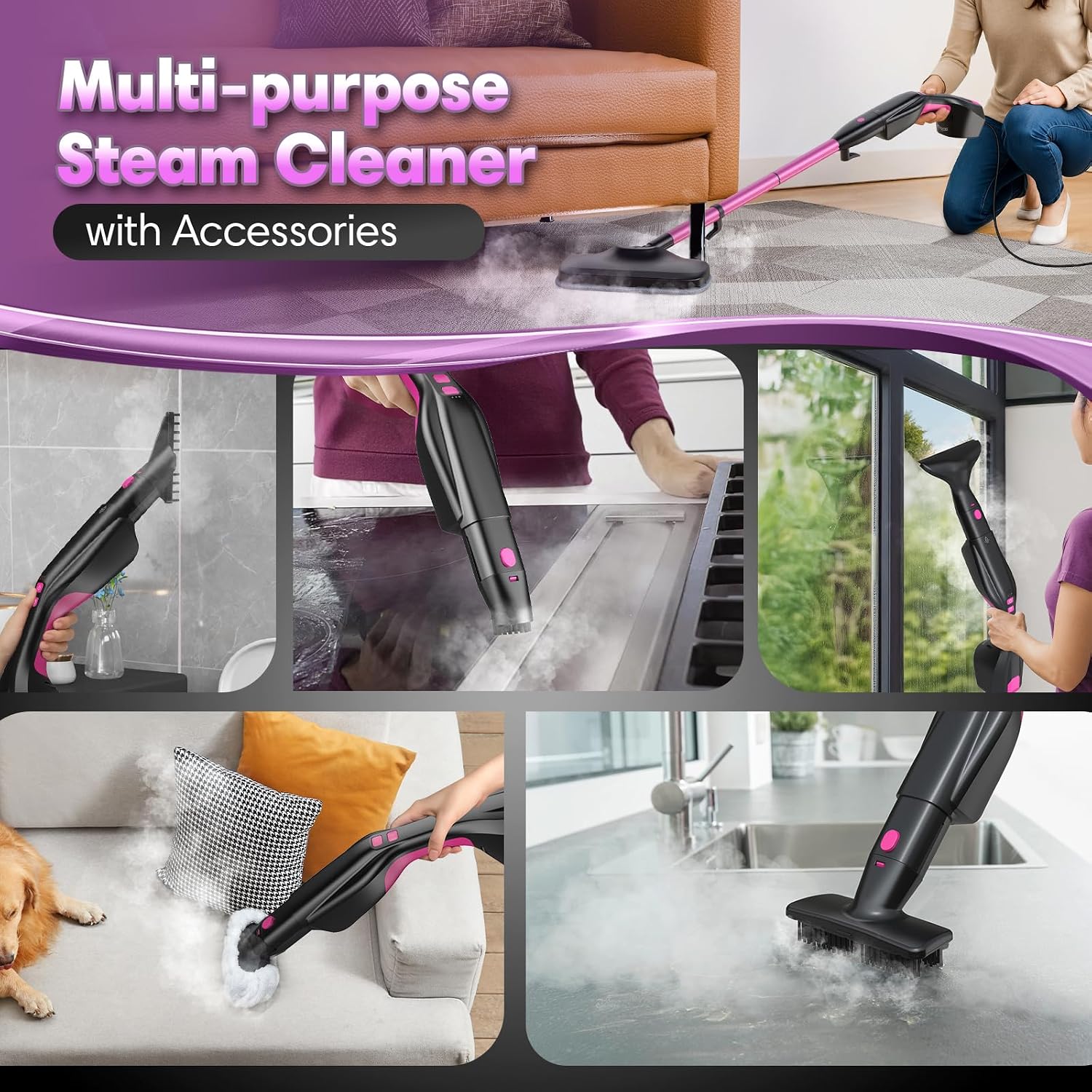 2026 Standable Safe & High Temp Steam Mop Cleaner for Deep Cleaning, Powerful MultiPurpose and Heavy Duty Handheld Steam Cleaner, Detachable Floor Steamer with 18 Accessory for Hardwood Laminate Tile