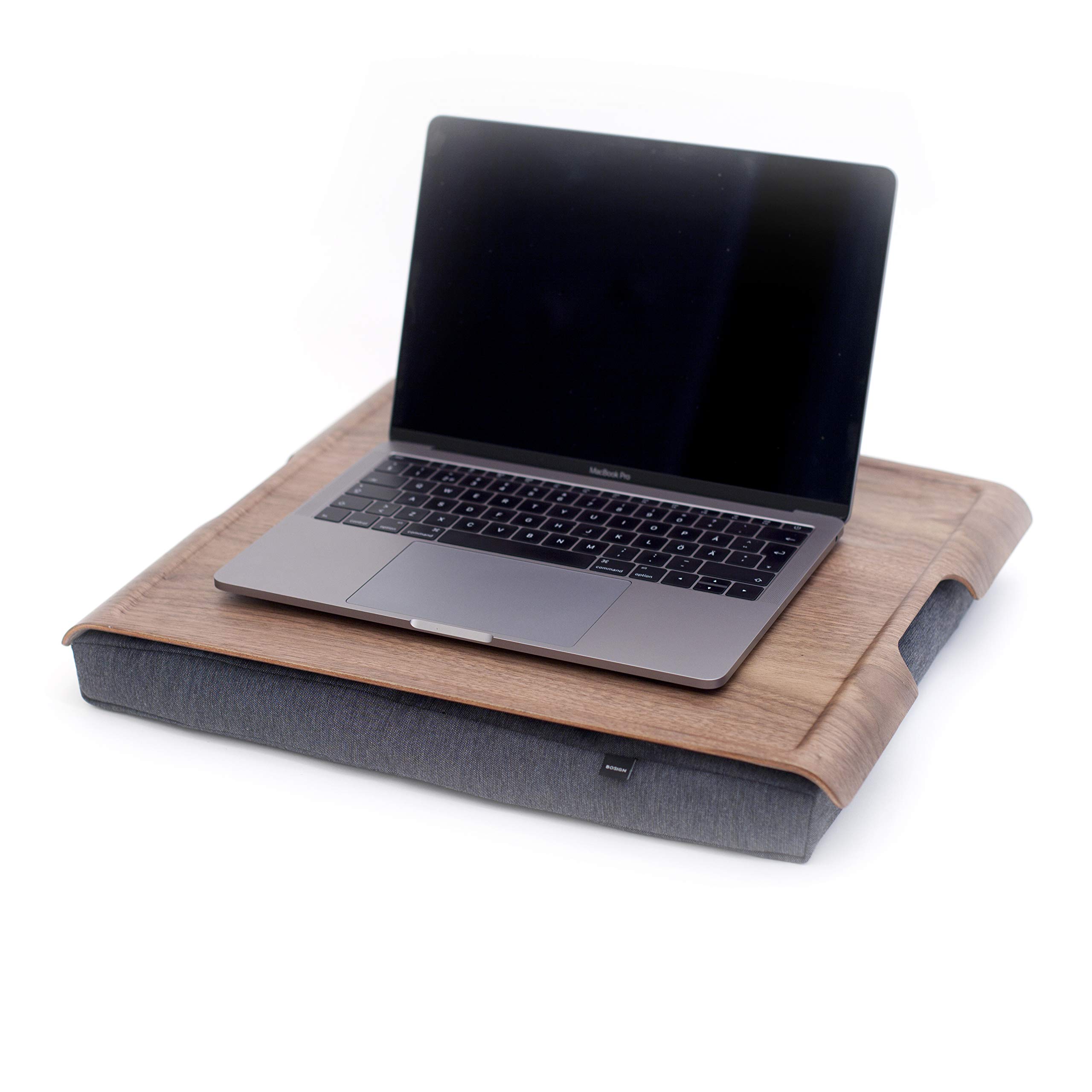 Podkładka pod poduszkę. Laptray Antislip. Drewno. orzech włoski. Sól i pieprz szary - 46x38x6,5