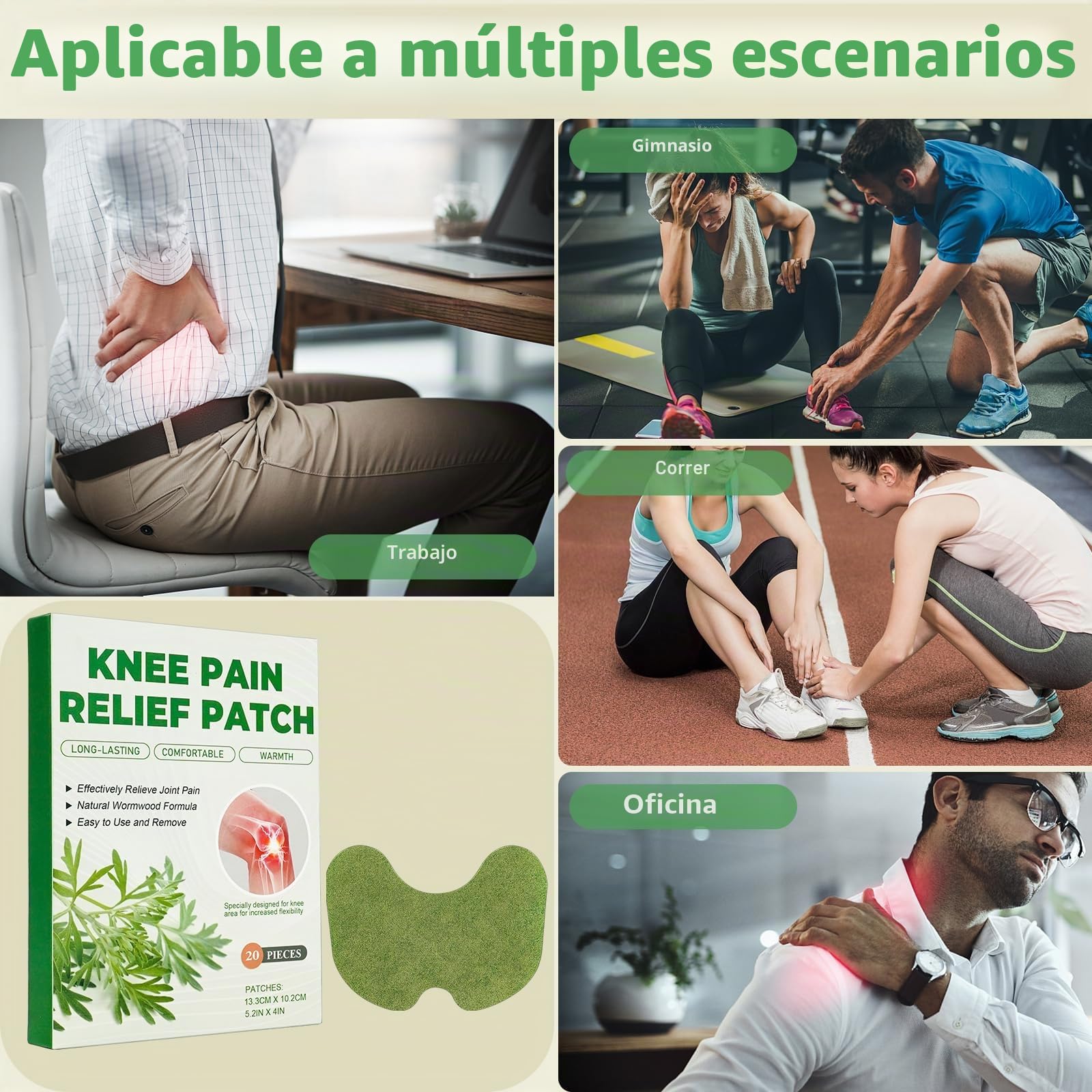 Holilo Parche para Aliviar el Dolor de Rodilla, 40 Parches Dolor Rodilla, Parches para Aliviar el Dolor de Ajenjo para Inflamación de Rodilla, Espalda, Hombros y Cuello