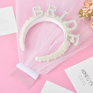 Pearl Bride Headband with Veil - Perfect for Bridal Shower and Bachelorette Party Decorations or Gifts