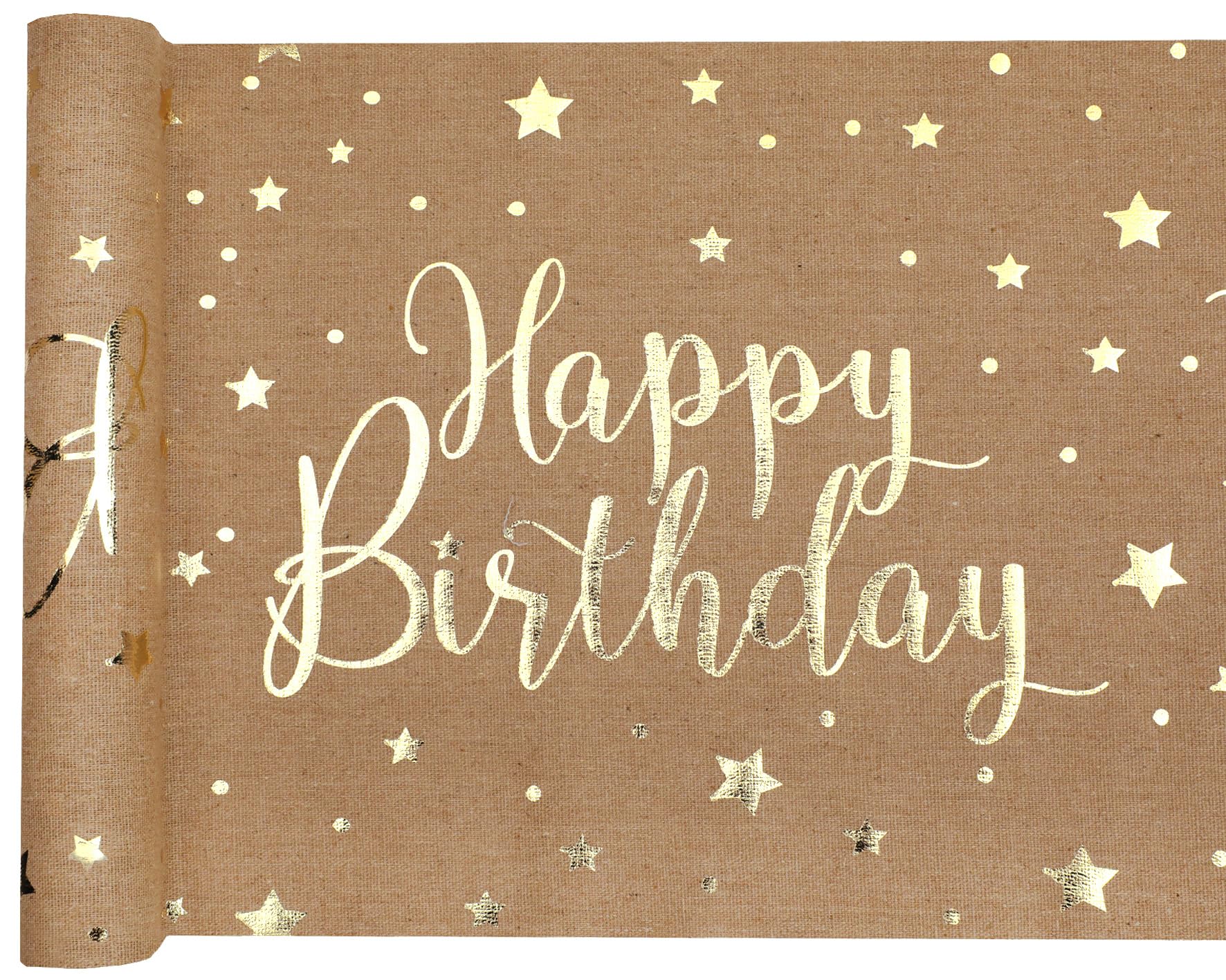 Ribbon Writer Gold Jute Style Cotton Happy Birthday Table Runner 28Cm X 3M