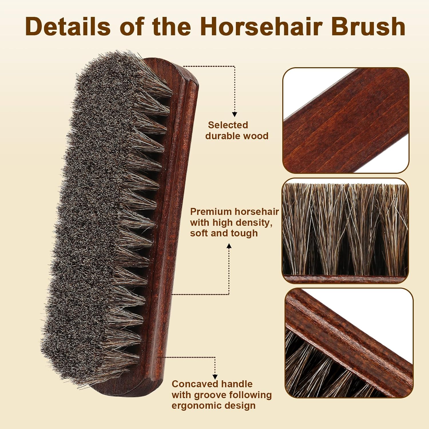 Professional 100% Horsehair Shoe Brush Premium Soft Horsehair Dauber Applicators for Leather Shoes, Boots, Coats & Purses, Curved Handle for Comfortable Grip, Perfect for Leather Shine & Polish