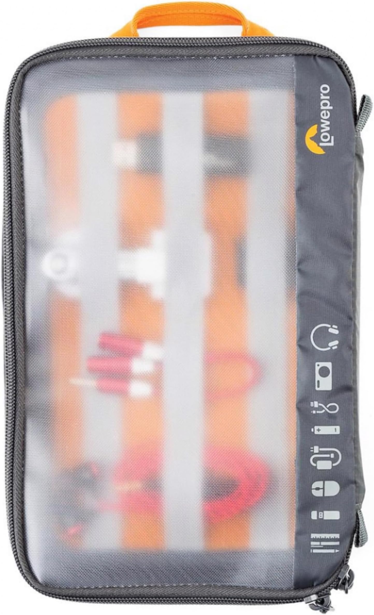 Lowepro GearUp Pouch Large, Essentials Case, Travel Case for PC Cables, Adapters, Batteries, Chargers, Small Cameras and USB Sticks, Laptop Accessory Case, Made of Recycled Fabric, Grey