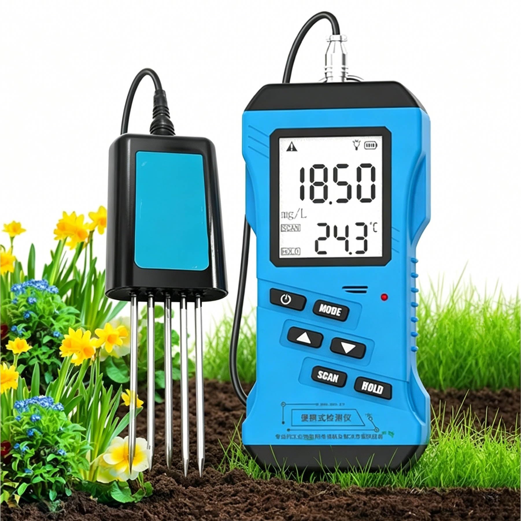 7-in-1-Digital-Bodentester – Messung von NPK, PH, EC, Feuchtigkeit, Temperatur und Luftfeuchtigkeit – Keine Reagenzien erforderlich – for Garten, Rasen, Pflanzen und Landwirtschaft