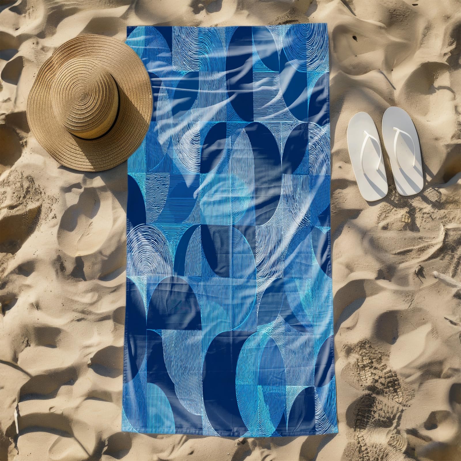 Drap de Plage XXL 200X200 Abstract Bleu Profond Serviettes de Plage en Microfibre,Serviette Piscine Extra Large sans Sable pour Adultes Séchage Rapide