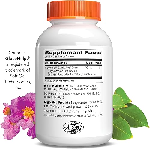 Miniatura 7 de Botanic Choice Extracto de hoja de banaba GlucoHelp - Fomenta el transporte saludable de glucosa para hombres y mujeres (60 cápsulas)