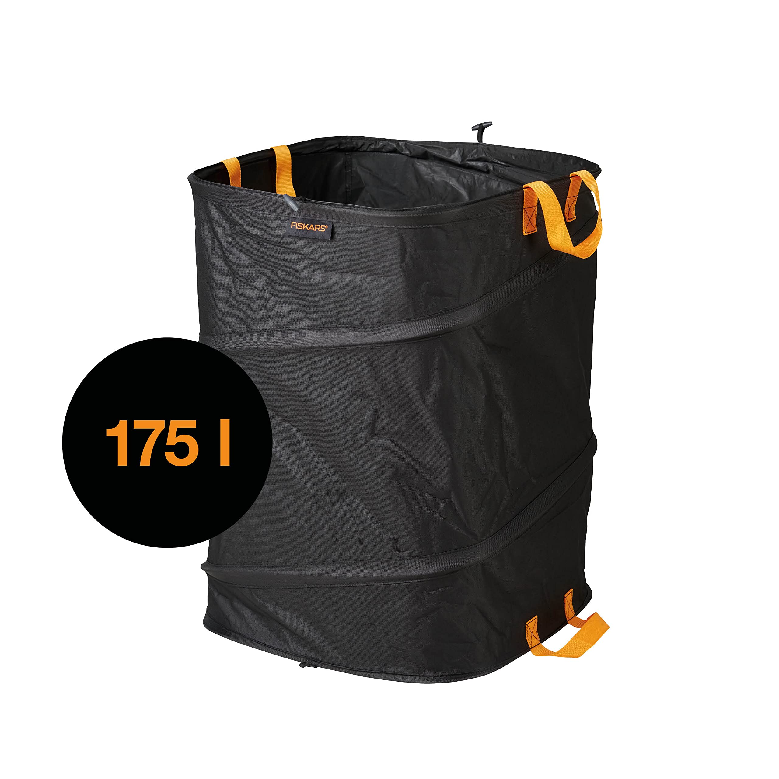Fiskars Sac à végétaux pop-up avec poignées, Peu encombrant et pliable, Capacité : 175 l, Hauteur : 70 cm, Largeur : 50 cm, Noir/Orange, Ergo, 1028372
