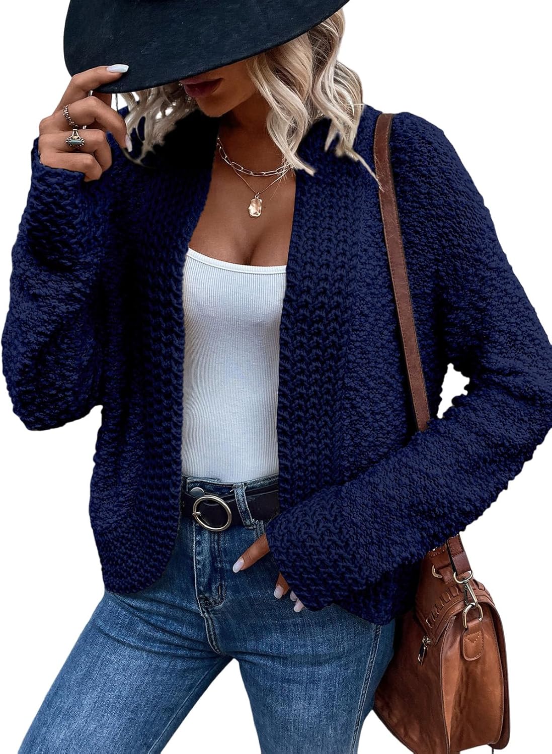 Sidefeel Women’s Cardigan Sweaters Casual Long Sleeve Cropped Open Front Chunky Knit Coats Fall Sweaters