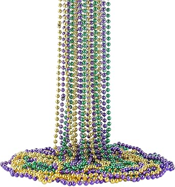 Mardi Gras Beads, 12PCS Metallic Bead Necklace Bulk, Beaded Necklace Costume Women Men Stuff, Festival Parade Throw Accessories for Wedding Birthday Celebrations