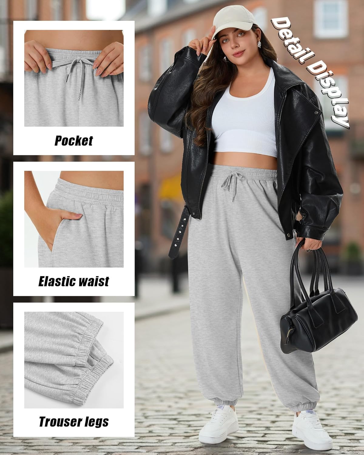 3 Pack Women's Plus Size Joggers, Drawstring Loose Fit Sweatpants Comfy Casual Lounge Pants with Pockets - Image 4