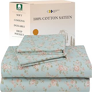 California Design Den Printed Pattern Rose Queen Sheet Set, 100% Cotton ...