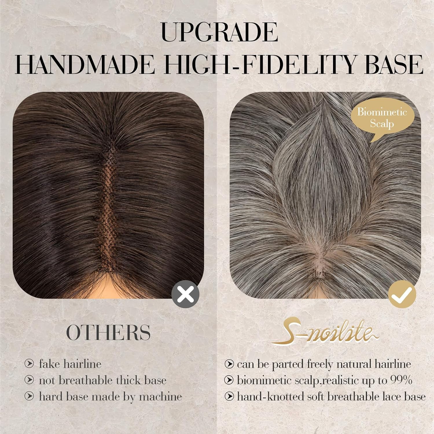 S-noilite Hair Toppers for Women Real Human Hair, 100% Human Hair Toppers for Thin Hair,3.5"*4.7" Handmade Free Partable Nature-mimicking Scalp Lace Base 10” (Mixed Dark Gray)