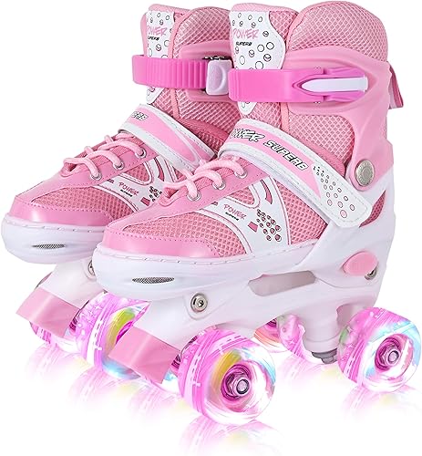 Roller Skates for Girls and Kids, 4 Sizes Adjustable Roller Skates, with All Wheels Light up, Fun Illuminating for Girls and Kids, Roller Skates for