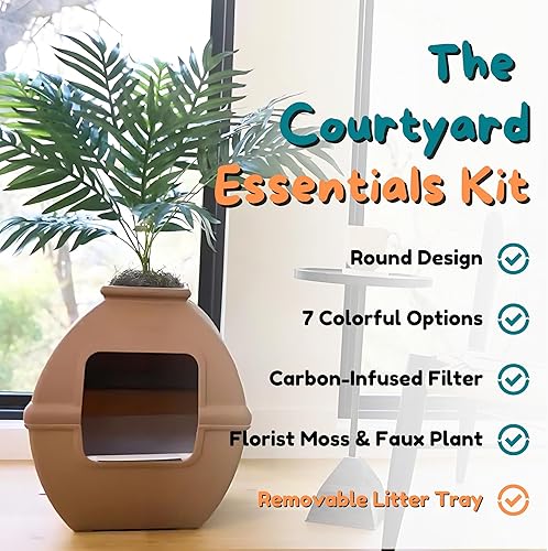 Miniatura 153 de Good Pet Stuff Kit original de caja de arena oculta y forro reutilizable, maceta redonda cerrada con plantas artificiales, sistema de filtro de olor