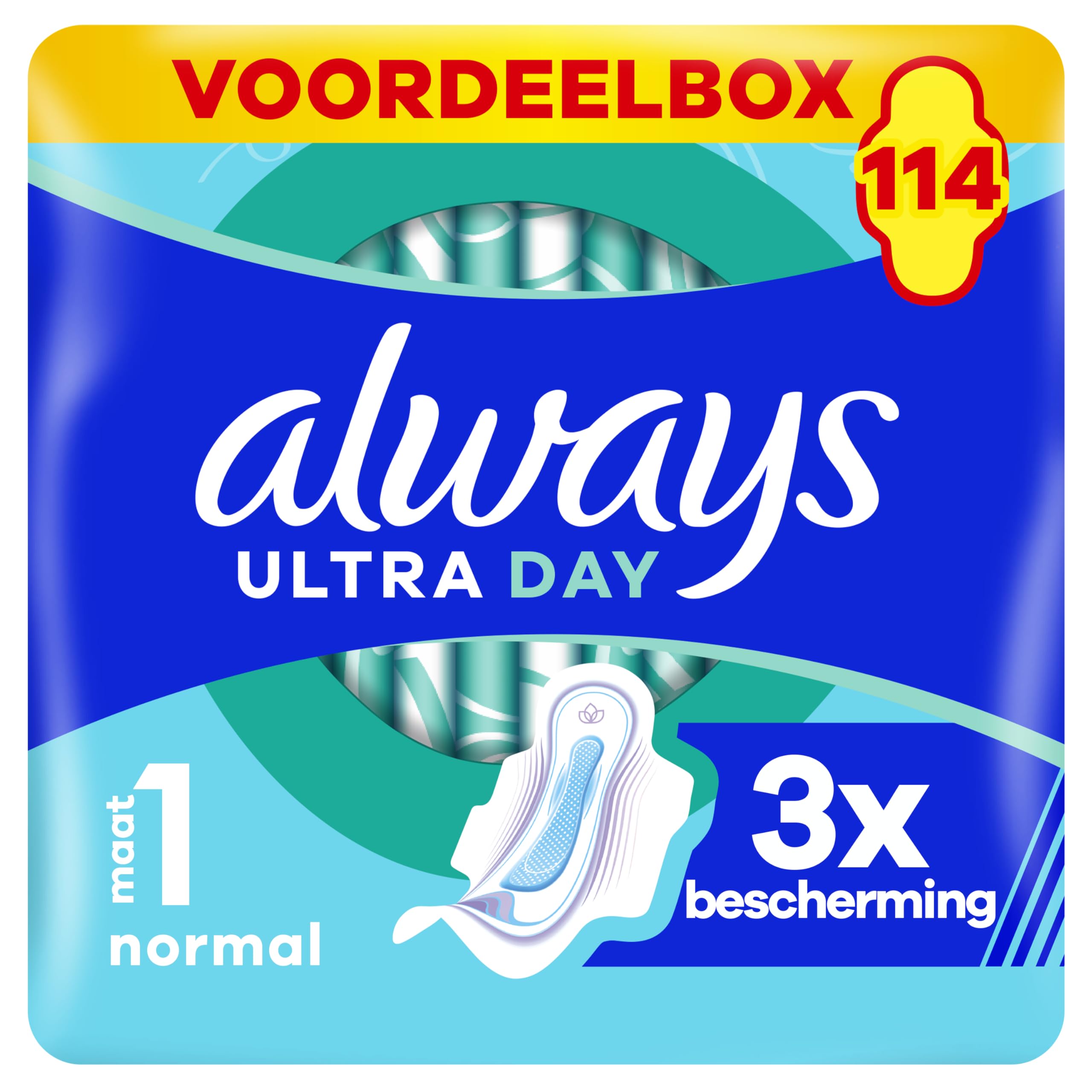 Always Assorbenti ultra assorbenti da donna Normal con ali (taglia 1), 114 pezzi, super assorbenti e ultra sottili, per il periodo