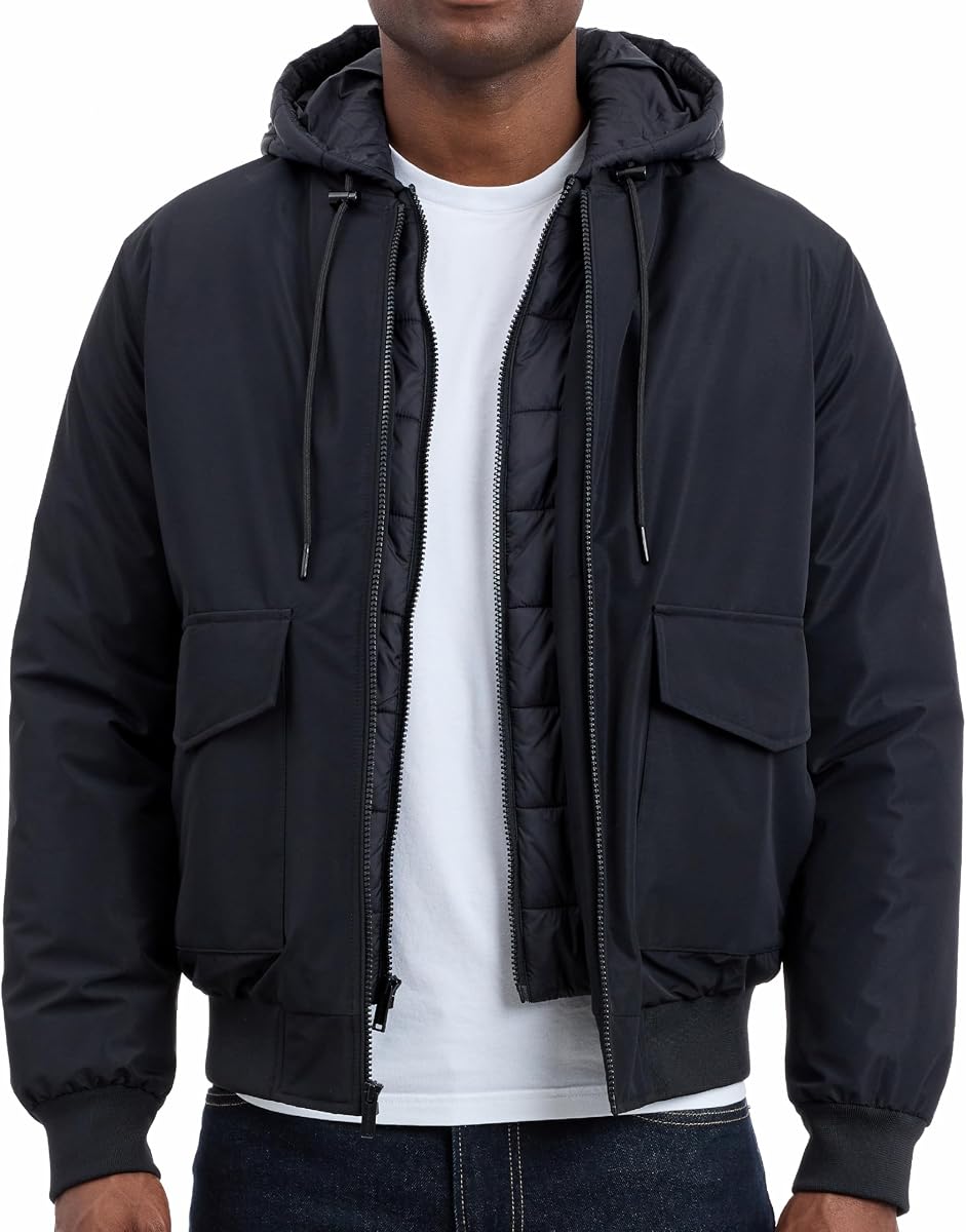 Men's Puffer Bomber Jacket for Men With Insulating Vest-style Bib, Extra Warm Bomber for Cold Weather