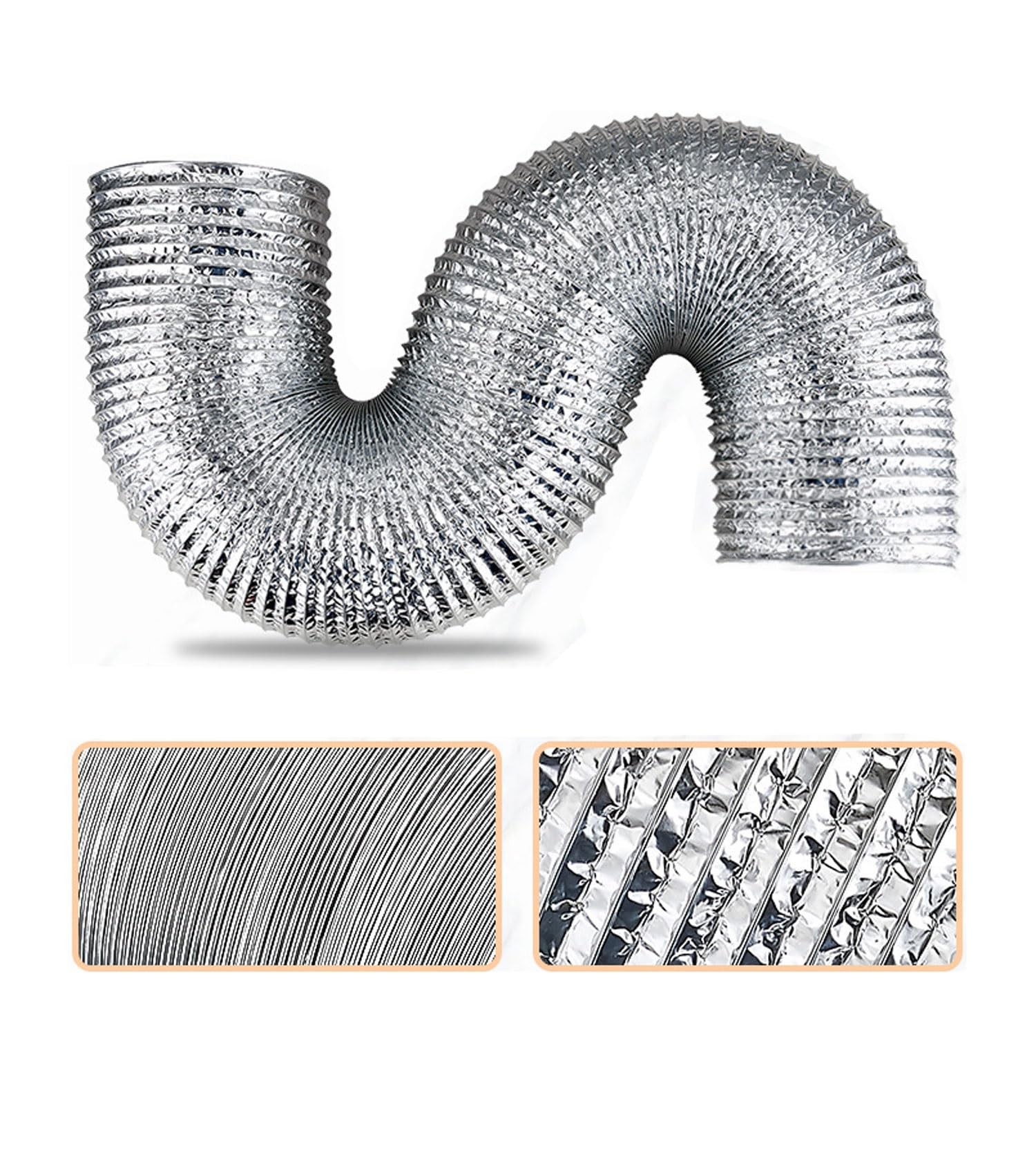 Condotto di ventilazione flessibile in alluminio, Kit condotto flessibile in alluminio, argento, dimensioni multiple for lo sfiato dell'asciugatrice e l'estrattore(5m 180mm)
