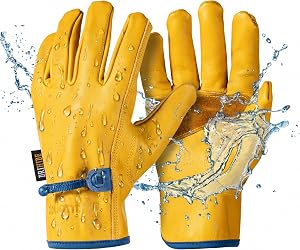 toolant DRIHIDE Leather Work Gloves, Water Resistant Top Grain Cowhide, Durable & Comfortable for Gardening, Ranching
