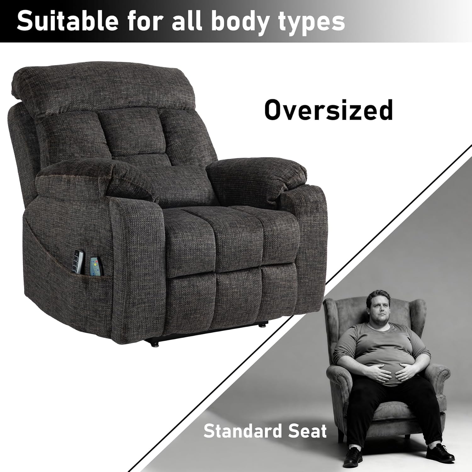 4 OKIN Motors Electric Lift Chair for Elderly, 25.5" Oversized Power Recliner Chair, Zero Gravity Lay Flat Recliner Chairs with Infinite Position Adjustable Headrest, Chenille Dark Grey