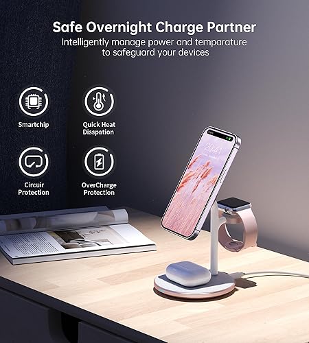 Miniatura 4 de XooFly Estación de carga inalámbrica 3 en 1 para dispositivos Apple, soporte de cargador inalámbrico rápido con adaptador de 20 W para iPhone 1716