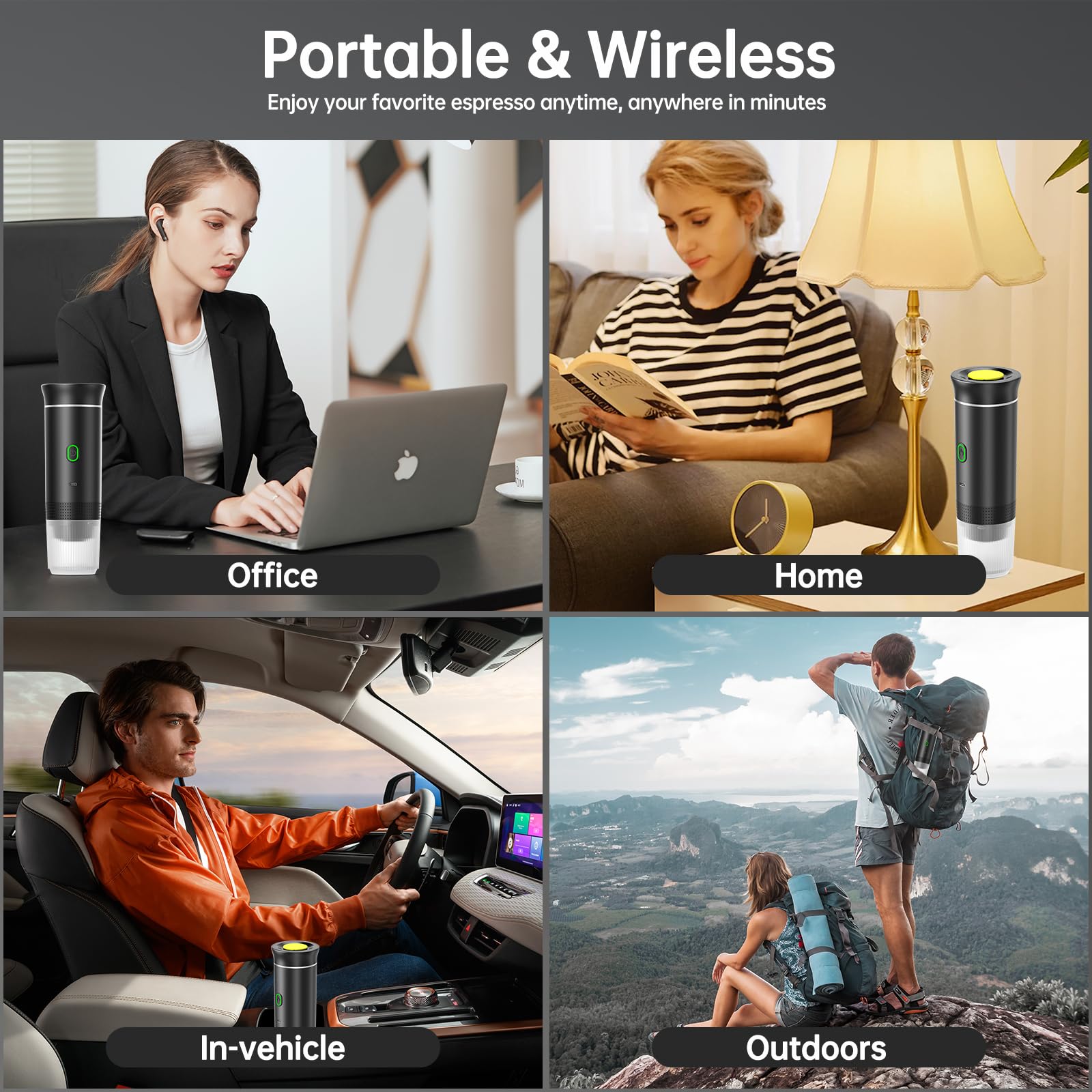 Pralka do Kawy Espresso przenośna mini,Elektryczny Podgrzewany Ekspres do Kawy Podróżny z USB-C,Kompatybilny z Kapsułkami NS i Mieloną Kawą,Mała Pralka do Kawy na Kemping,Biuro i Wędrówki