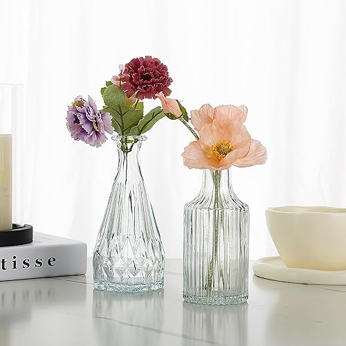 Miniatura 2 de Juego de 5 jarrones de cristal, mini jarrón transparente para centros de mesa a granel, pequeños jarrones de flores vintage para bodas, fiestas,