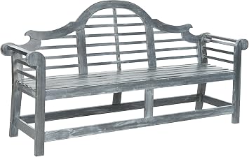 SAFAVIEH Outdoor - Khara Garden Bench - Ash Grey - Solid Wood - Lutyens-Inspired Slatted Design - Ideal for Patio, Deck, Porch, Garden, 17.7 Seat Height (PAT6705A)