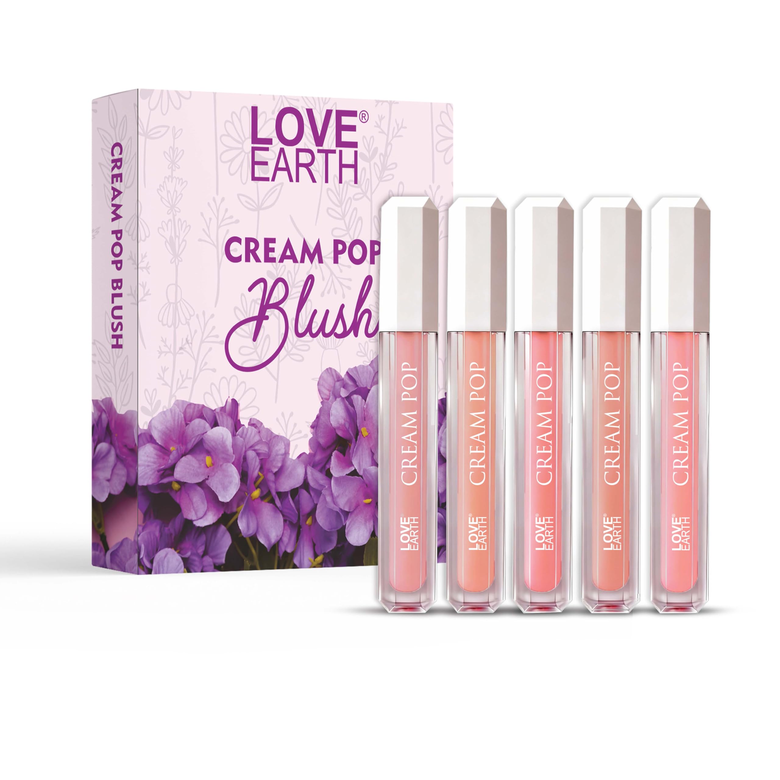Love Earth Cream Pop Blush - Pack of 5 | Hyaluronic Acid | Smooth, Lightweight, Long-Lasting | Dewy Finish, Easily Blendable| Everyday Natural Glow | Suitable for All Skin Types - (2ML X 5) 10ML-image-1