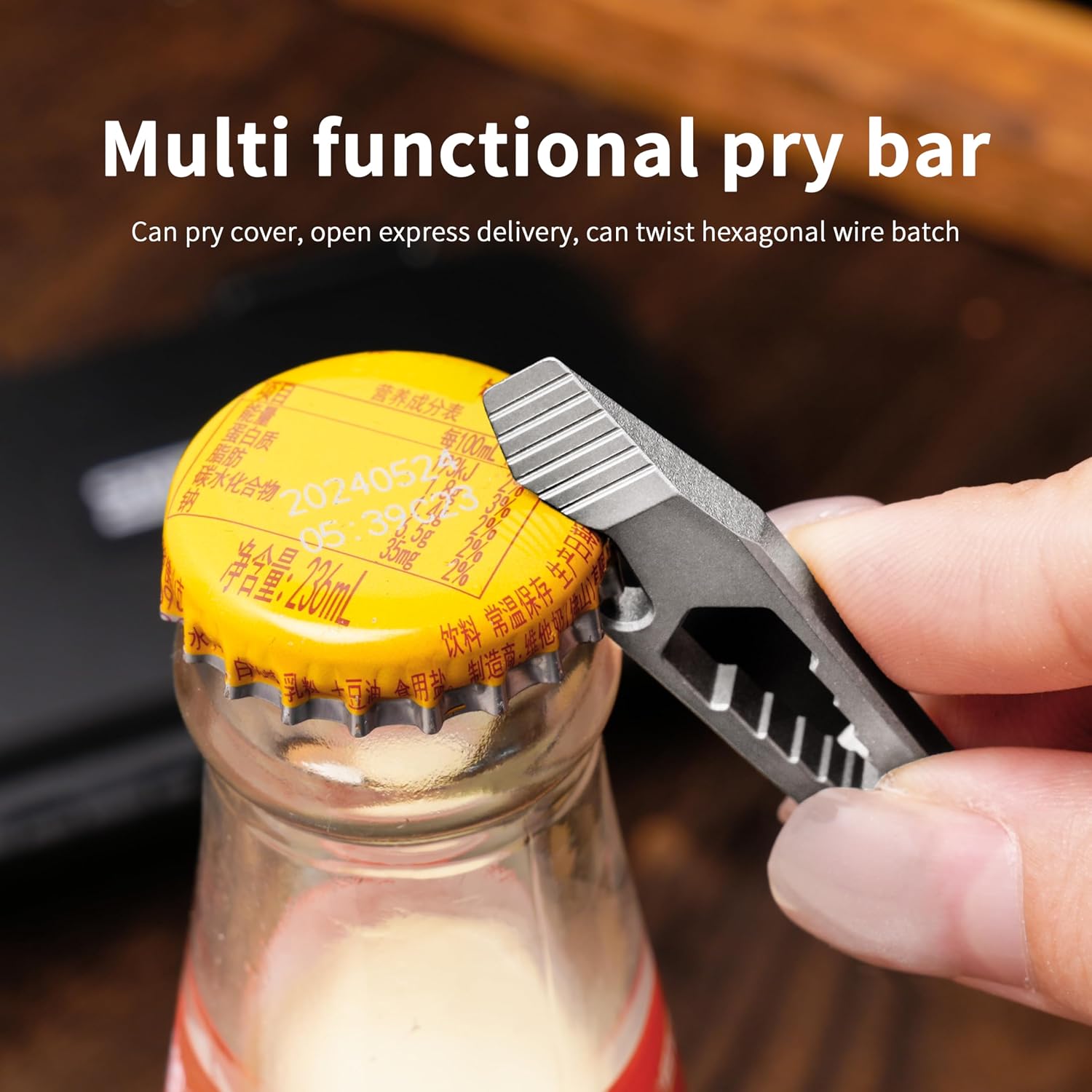 WARHERO Titanium EDC Pry Bar Multitool, Mini Keychain Prybar Tool with Bottle & Box Opener, 1.77” Small Pocket Crowbar Tool for Everyday Carry